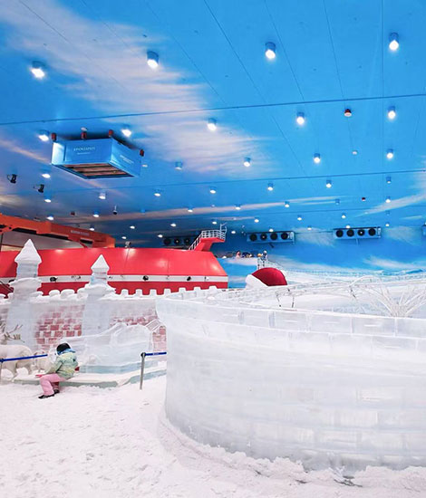 Guangzhou Ice & Snow World project with Focusun turnkey snow and ice solutions, indoor snow park design, artificial snow systems, and ice attractions.