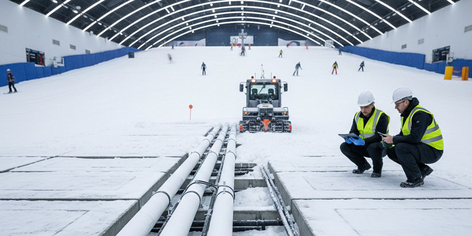Refrigeration and snowmaking equipment installation with professional engineering, commissioning, and turnkey solutions for snow and ice facilities.