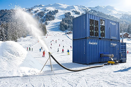 All-weather snow making machine with advanced artificial snow technology for ski resorts, snow parks, and indoor snow attractions.