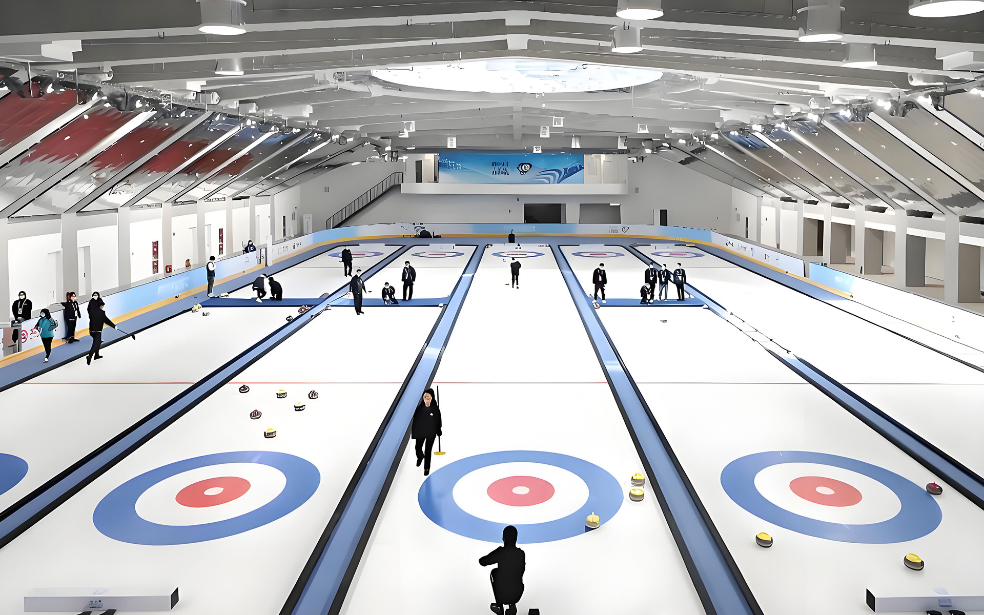 Large-scale curling rink venue designed for multiple curling sheets, competitions, and recreational curling programs.