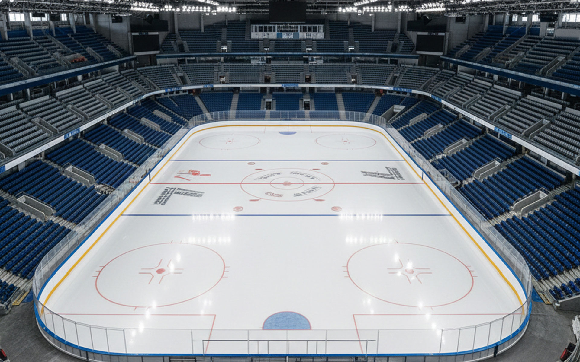 Ice hockey players competing on a professional ice hockey rink for tournaments, training, and winter sports events.