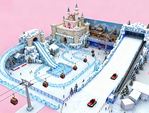 Focusun ice and snow park design featuring themed attractions, snow recreation areas, and immersive winter entertainment facilities.