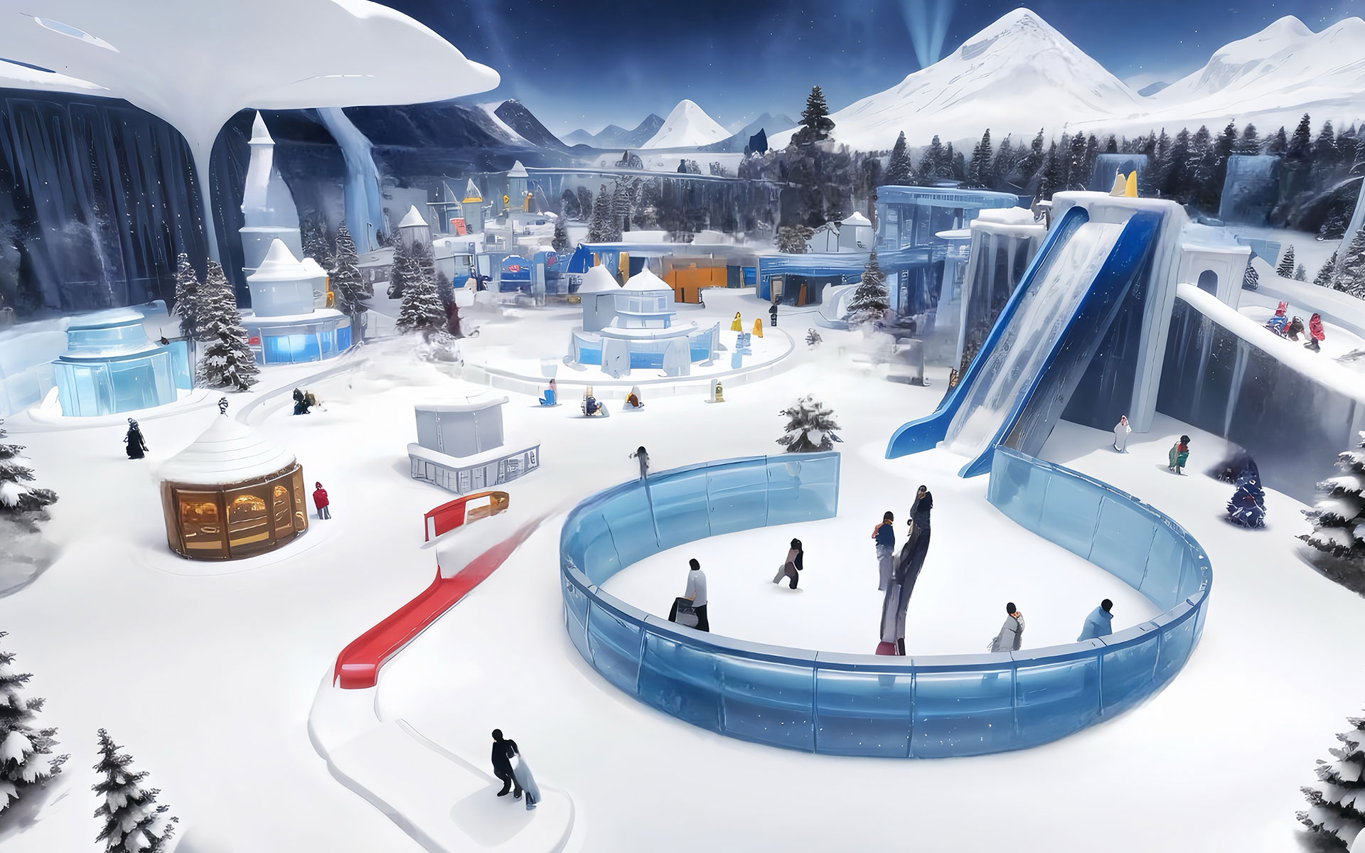 Focusun refrigeration and insulation design integrating cooling systems and thermal insulation for energy-efficient indoor snow parks.