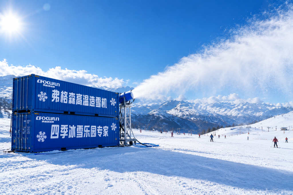 All-weather snow machine for ski resorts, providing reliable artificial snow production for year-round skiing and snowmaking operations.
